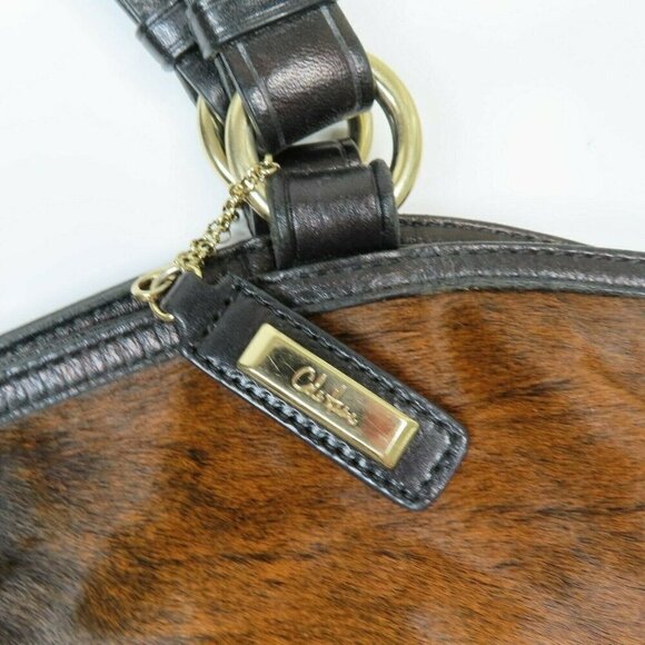 Cole Haan Tantivy Chestnut Brown Haircalf Cowhide Shoulder Bag Purse Handbag - Picture 3 of 9